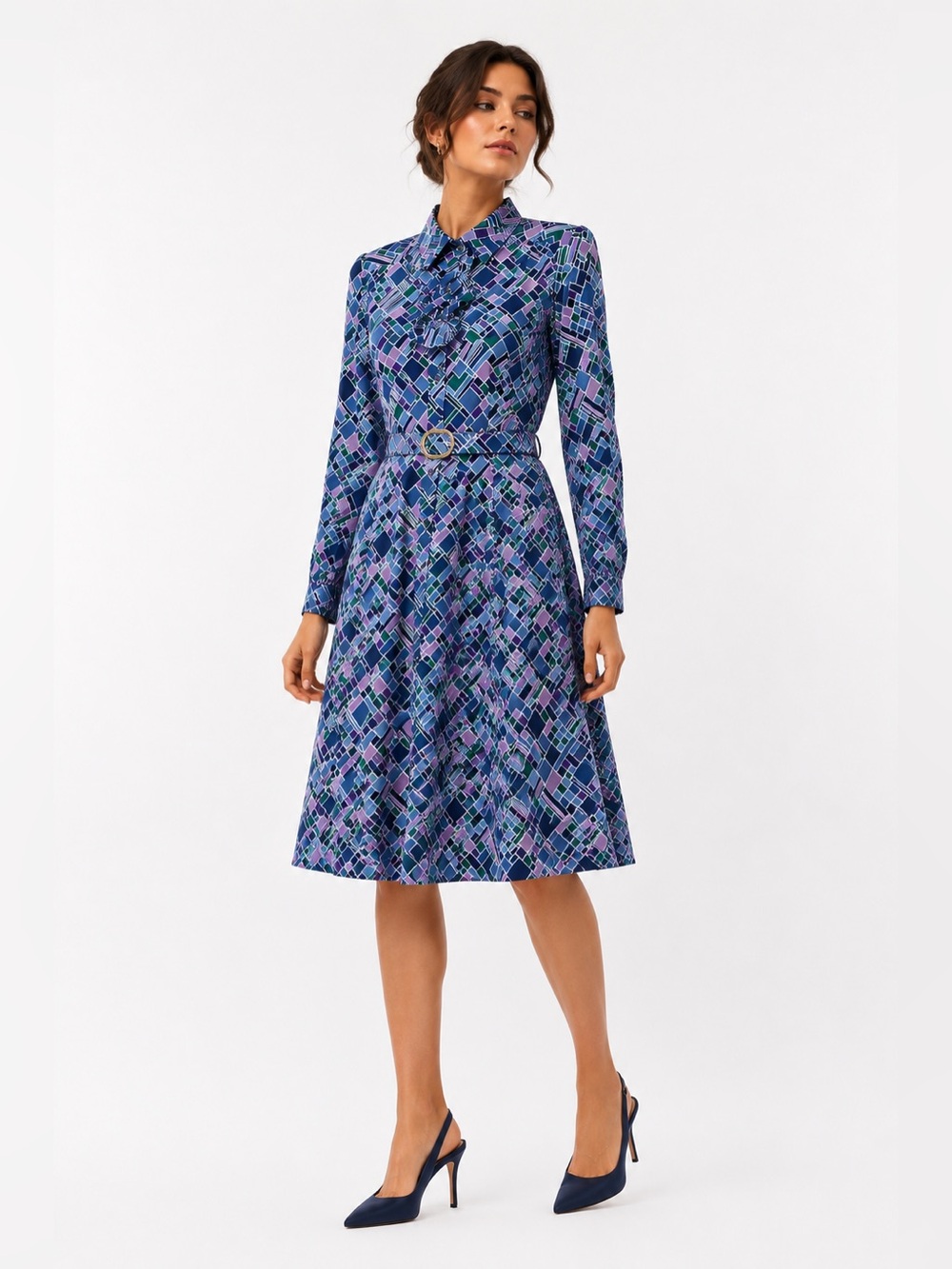 Leslie Fay Vintage 90s Geometric Shirt Dress Size 18 Belted Retro Mod